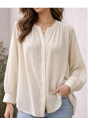 Mille Florian Top Poet Blouse Ivory Pearl Double Gauze Cotton XS